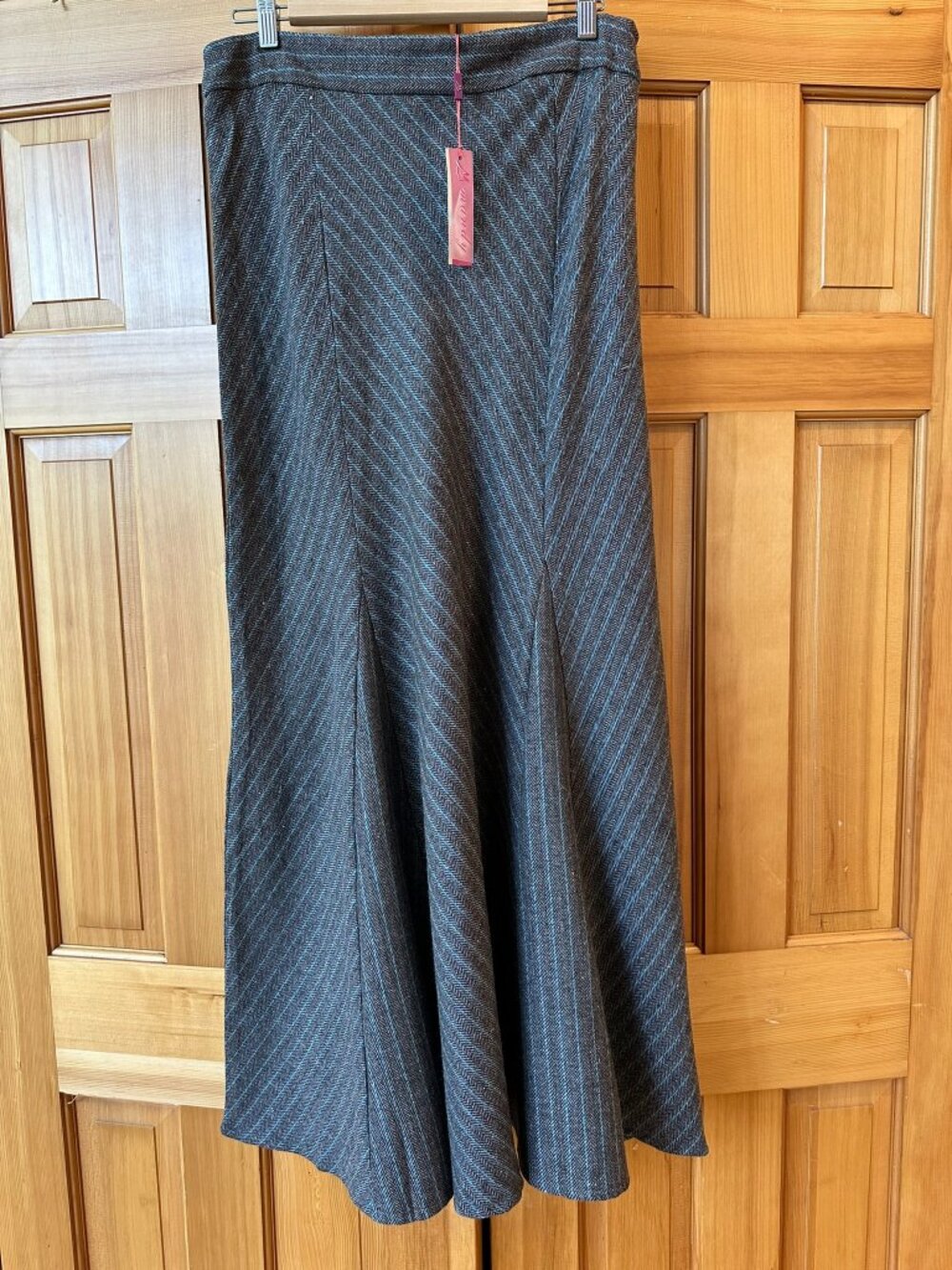 Vintage 80s Herringbone Long Wool-like Flared Chevron Maxi Skirt NWT Size 14